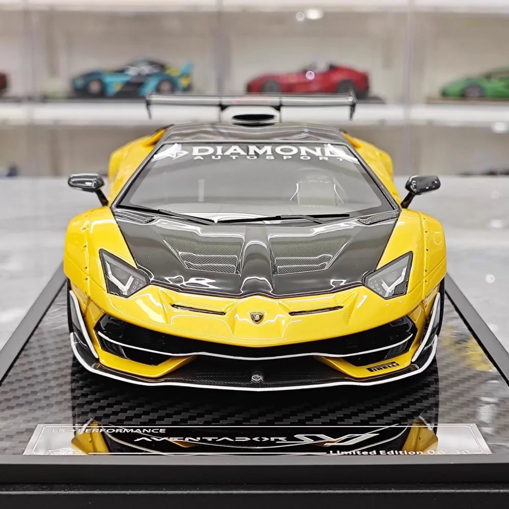 [VIP] 1:18 Lamborghini 2019 Aventador SVJ Liberty Walk Yellow Model Car Resin