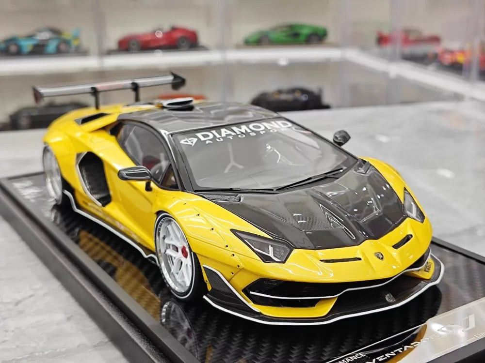 [VIP] 1:18 Lamborghini 2019 Aventador SVJ Liberty Walk Yellow Model Car Resin