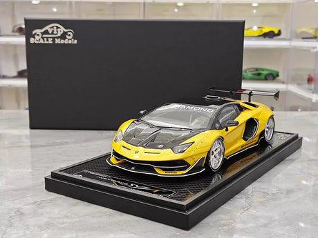 [VIP] 1:18 Lamborghini 2019 Aventador SVJ Liberty Walk Yellow Model Car Resin