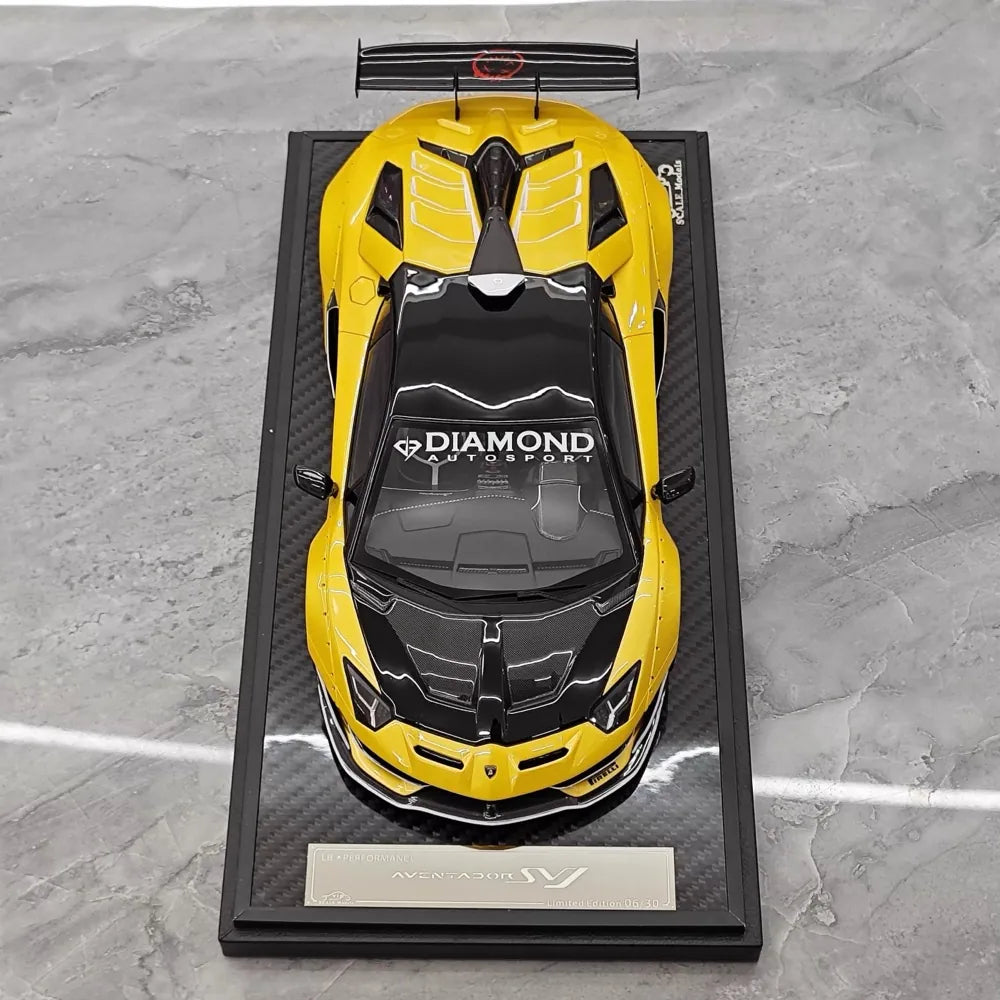 [VIP] 1:18 Lamborghini 2019 Aventador SVJ Liberty Walk Yellow Model Car Resin