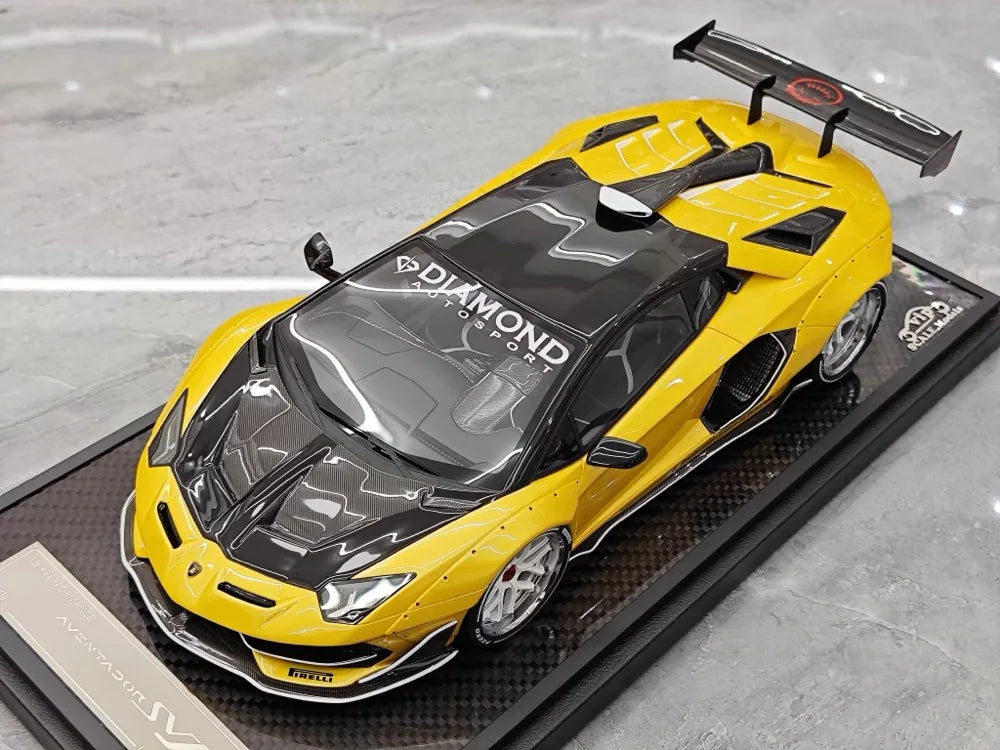 [VIP] 1:18 Lamborghini 2019 Aventador SVJ Liberty Walk Yellow Model Car Resin
