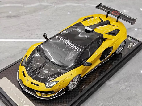 [VIP] 1:18 Lamborghini 2019 Aventador SVJ Liberty Walk Yellow Model Car Resin