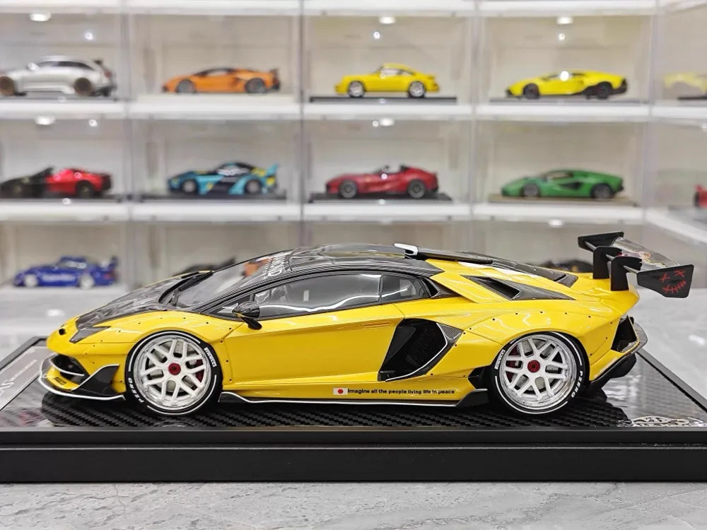 [VIP] 1:18 Lamborghini 2019 Aventador SVJ Liberty Walk Yellow Model Car Resin