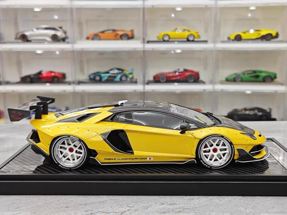 [VIP] 1:18 Lamborghini 2019 Aventador SVJ Liberty Walk Yellow Model Car Resin