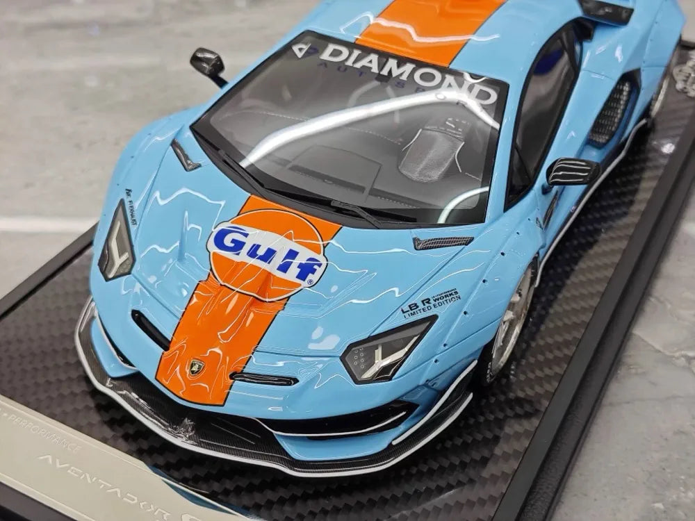 [VIP] 1:18 Lamborghini 2019 Aventador SVJ Liberty Walk Gulf pienoismalli Hartsi