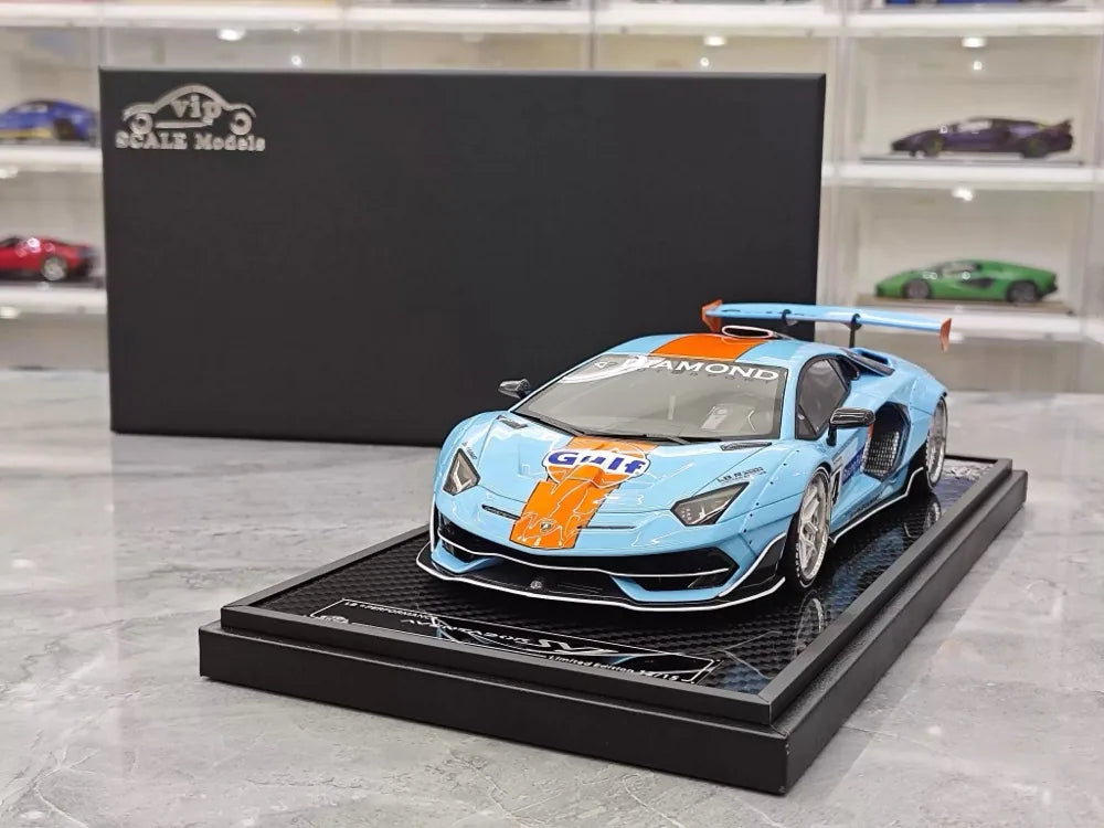 [VIP] 1:18 Lamborghini 2019 Aventador SVJ Liberty Walk Gulf pienoismalli Hartsi
