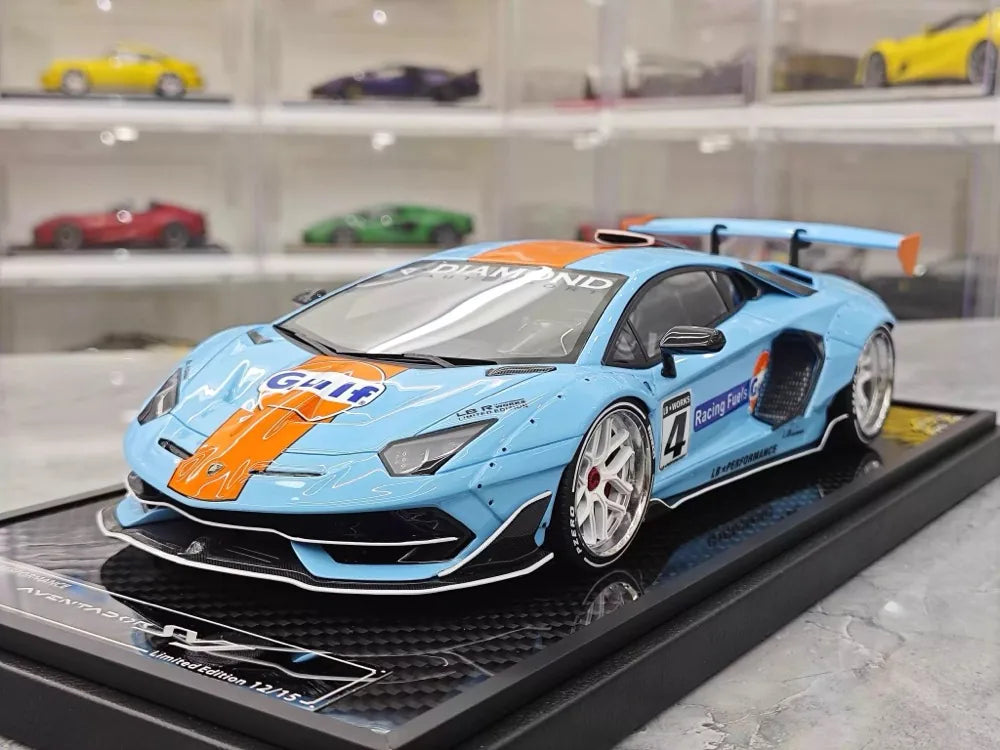 [VIP] 1:18 Lamborghini 2019 Aventador SVJ Liberty Walk Gulf pienoismalli Hartsi