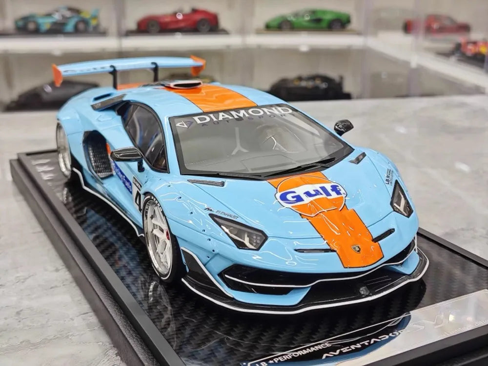[VIP] 1:18 Lamborghini 2019 Aventador SVJ Liberty Walk Gulf pienoismalli Hartsi