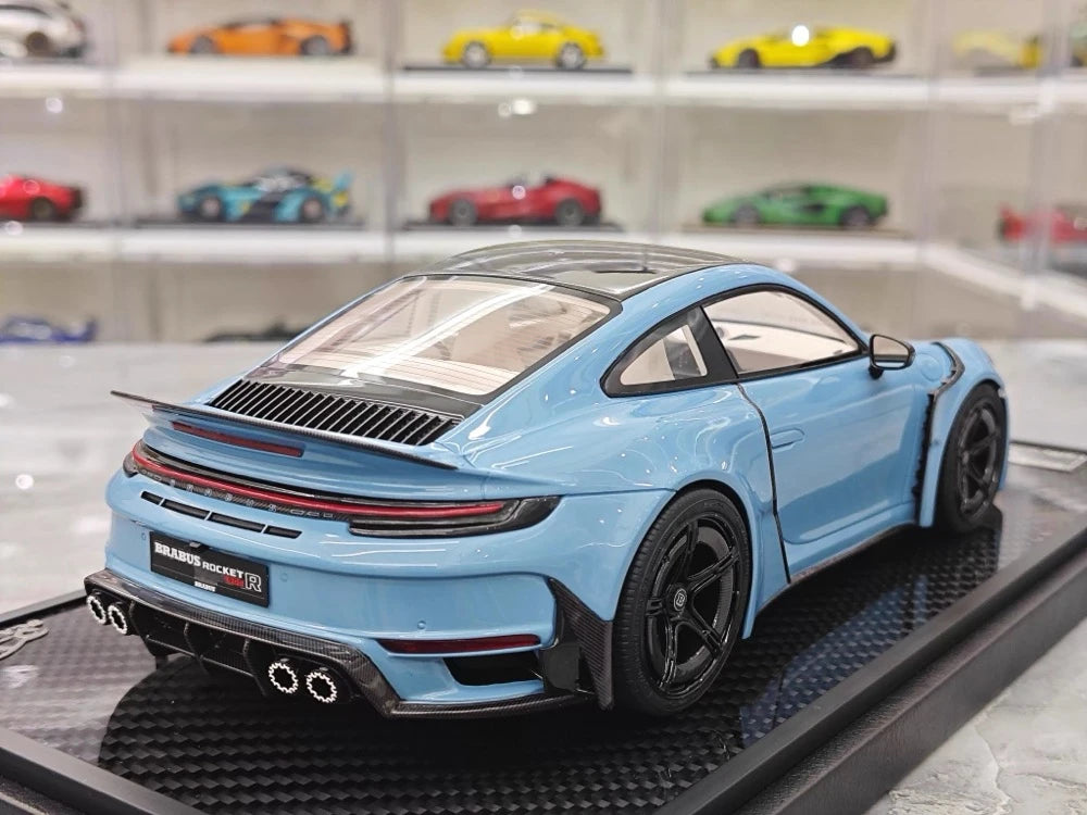 [VIP] 1:18 Porsche 2024 911 Turbo S Brabus Rocket 900R brillant bleu voiture miniature Resin