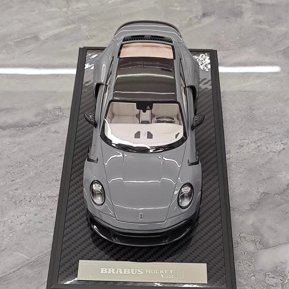 [VIP] 1:18 Porsche 2024 911 Turbo S Brabus Rocket 900R glanzend grijs modelauto Hars