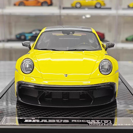 [VIP] 1:18 Porsche 2024 911 Turbo S Brabus Rocket 900R Glossy Yellow Model Car Resin
