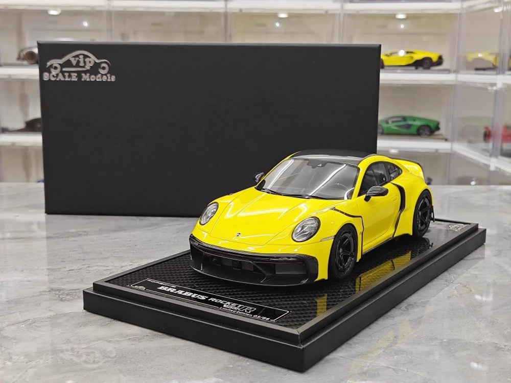 [VIP] 1:18 Porsche 2024 911 Turbo S Brabus Rocket 900R Glossy Yellow Model Car Resin