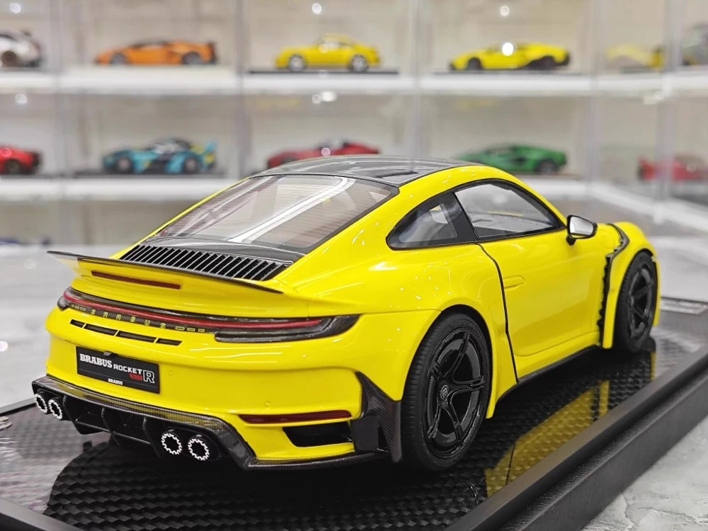 [VIP] 1:18 Porsche 2024 911 Turbo S Brabus Rocket 900R Glossy Yellow Model Car Resin
