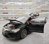 [WELL] 1:18 Honda 2007 Civic Type R FD2 Black Model Car Die-Cast