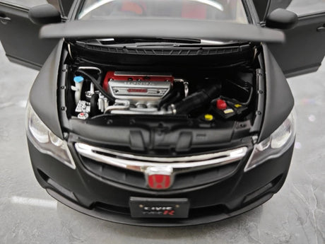 [WELL] 1:18 Honda 2007 Civic Type R FD2 Matte Black Model Car Die-Cast