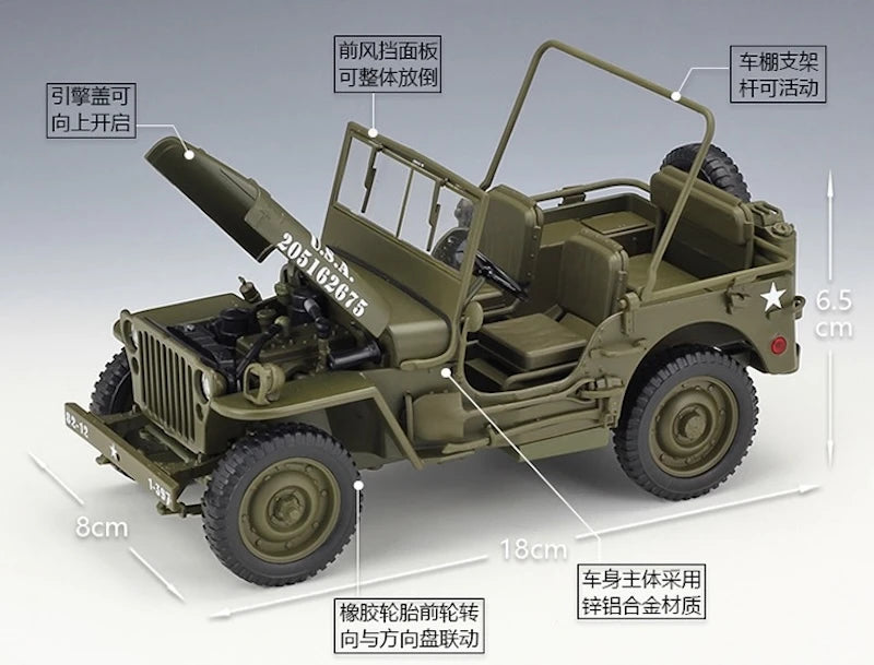 [Welly] 1:18 Jeep 1941 Willys MB modellino di auto Die-Cast
