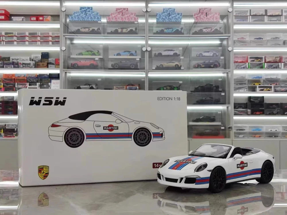 [WSW] 1:18 Porsche 2015 911 Carrera GTS Cabriolet Martini Racing Model Car Die-Cast