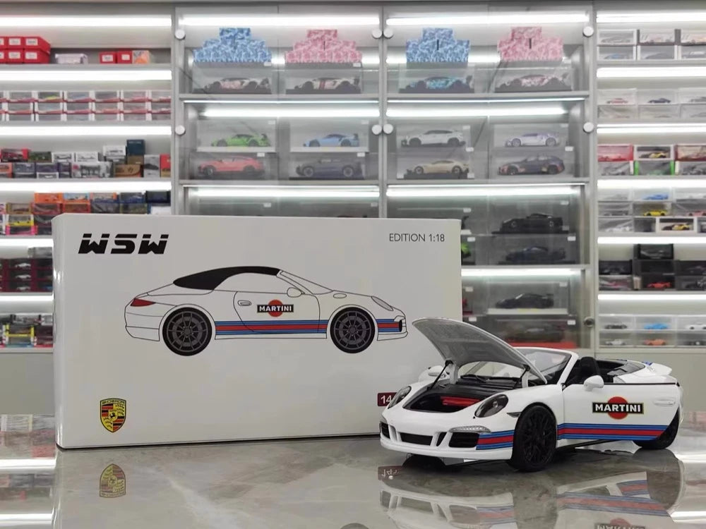 [WSW] 1:18 Porsche 2015 911 Carrera GTS Cabriolet Martini Racing Model Car Die-Cast